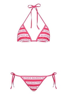 BALMAIN Striped triangle bikini set