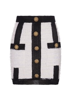 BALMAIN Tweed Short Skirt With Black Crochet Finishes