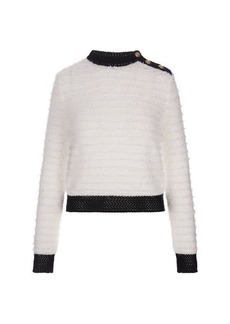 BALMAIN Tweed Sweater With Black Crochet Finishes