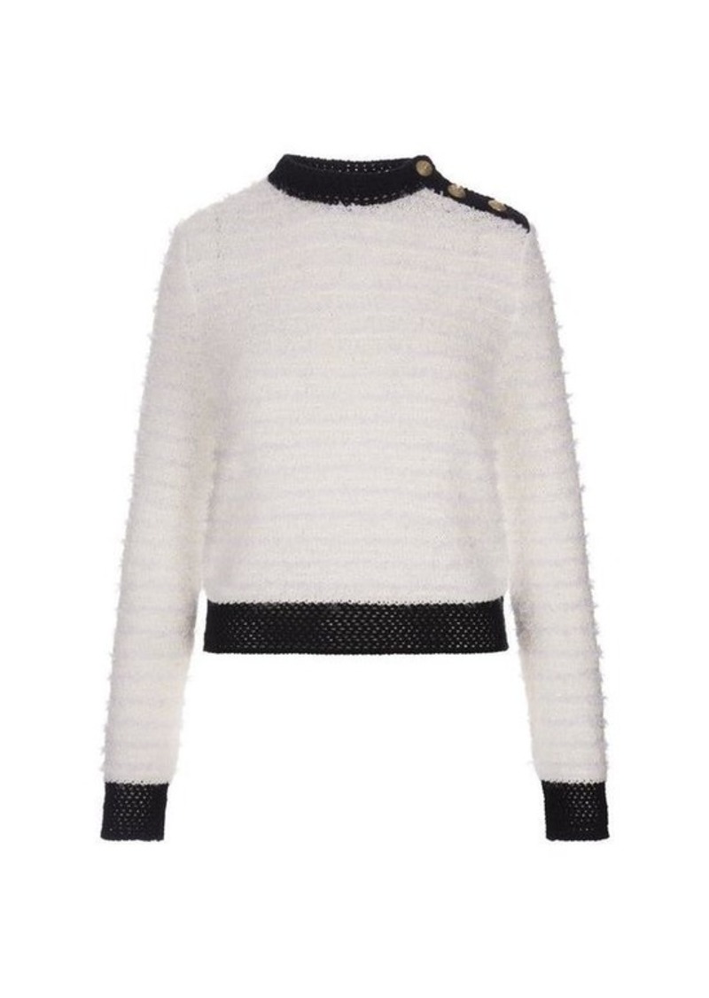 BALMAIN Tweed Sweater With Black Crochet Finishes