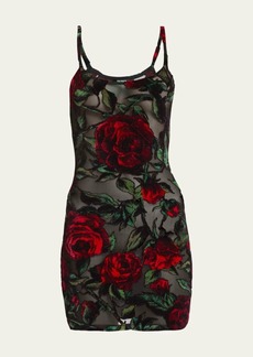 Balmain Velvet Rose Embroidered Mini Dress