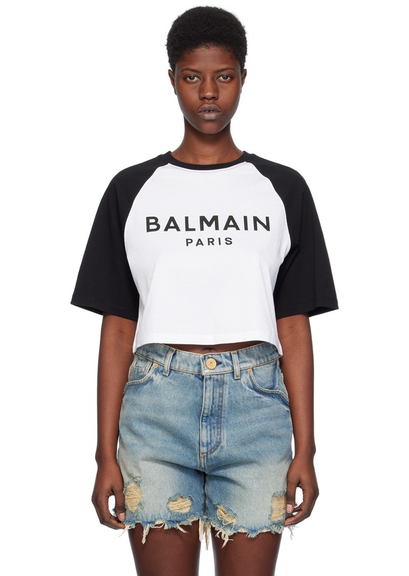 Balmain White & Black Raglan Sleeve T-Shirt