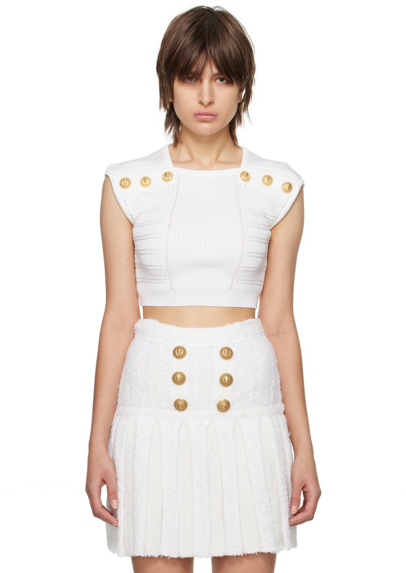 Balmain White Cropped T-Shirt