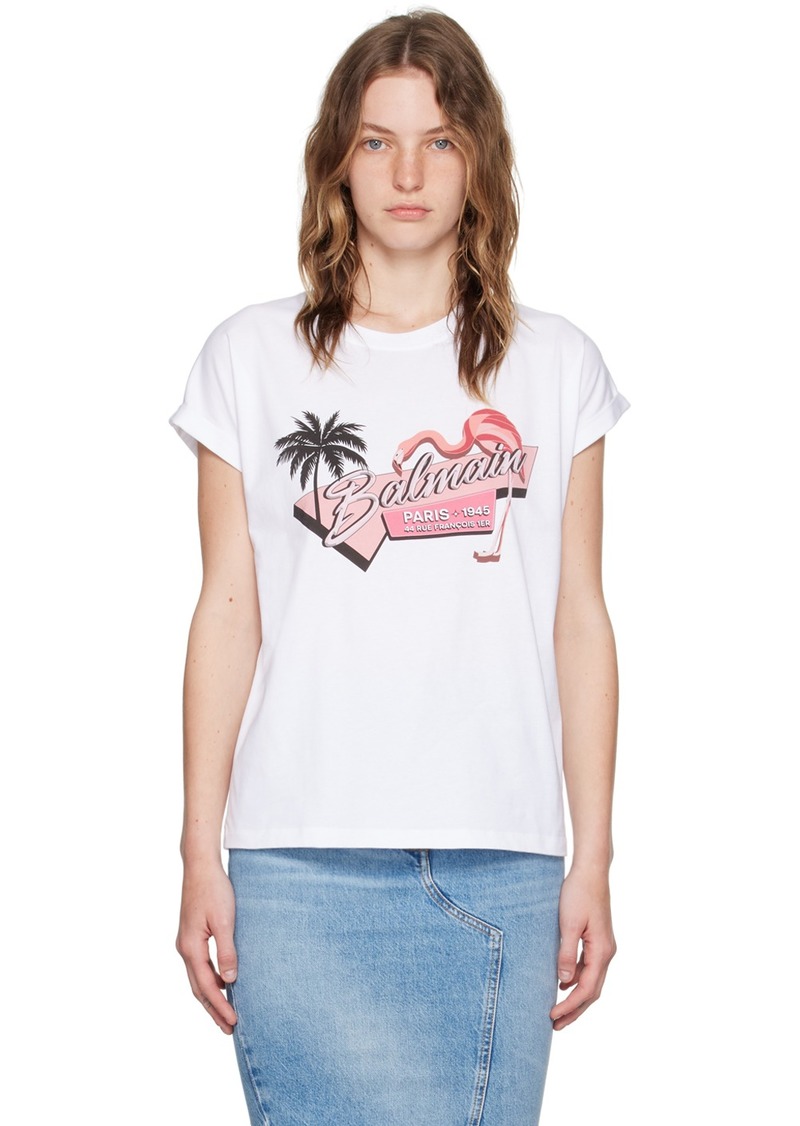 Balmain White Flamingo T-Shirt