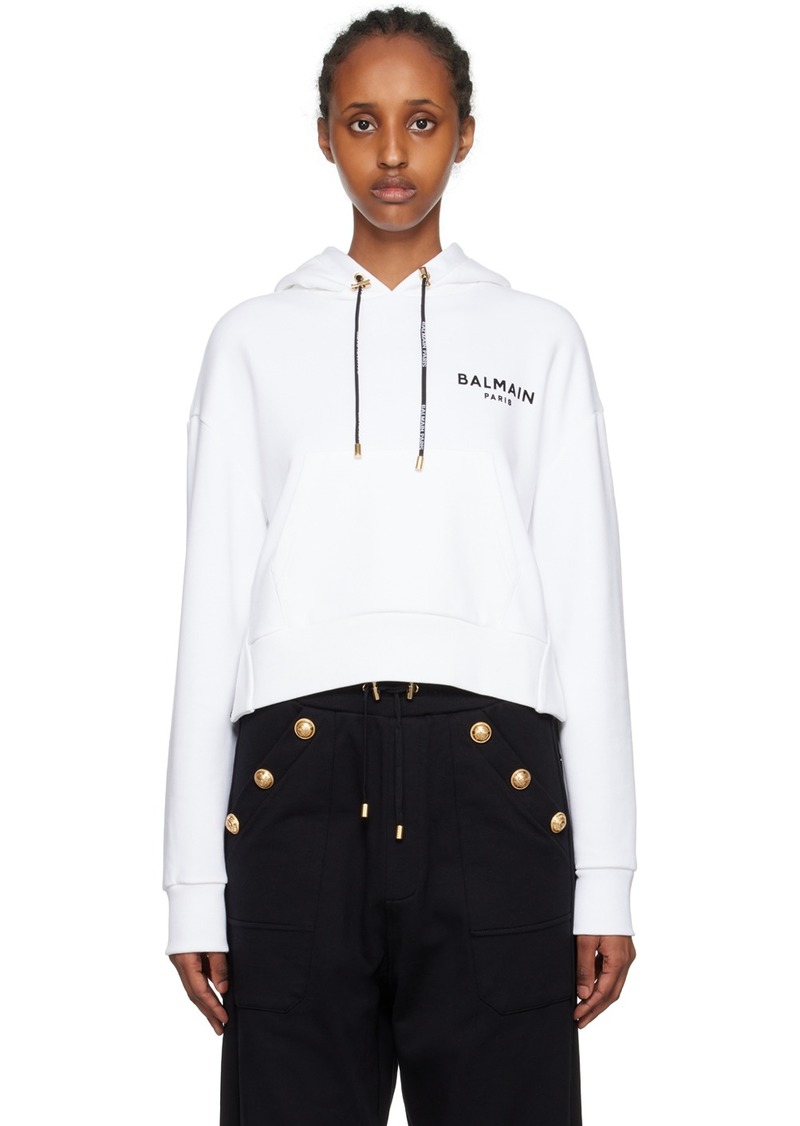 Balmain White Flocked Hoodie