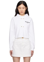 Balmain White Flocked Hoodie