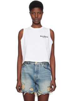 Balmain White Flocked Tank Top