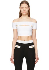 Balmain White Off-The-Shoulder Cropped Tank Top