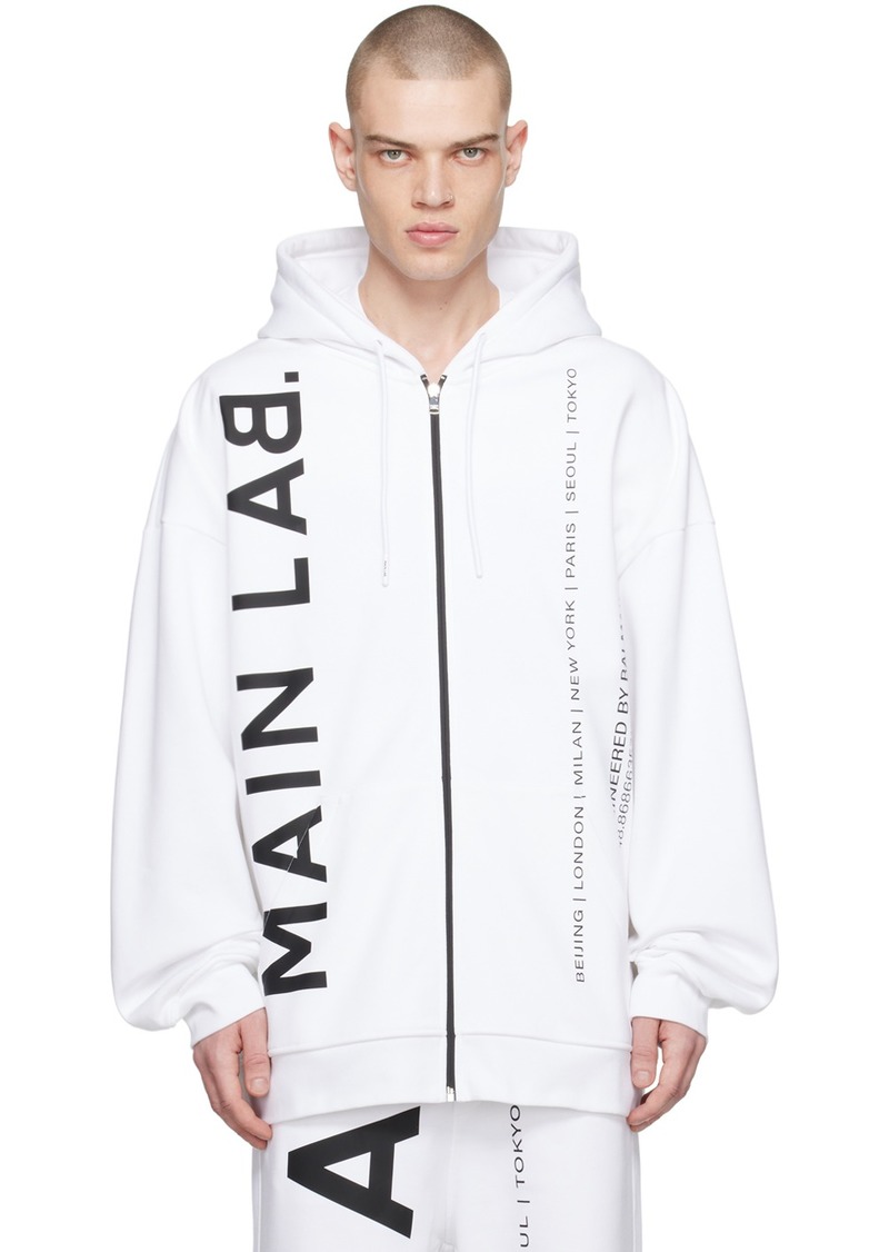 Balmain White Zipped Hoodie