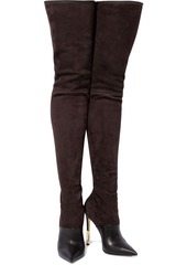 Balmain Woman Amazone Suede And Leather Over-the-knee Boots Brown