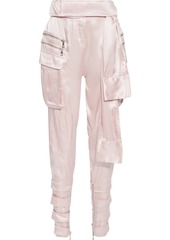 Balmain - Belted zip-detailed silk-satin tapered pants - Pink - FR 34