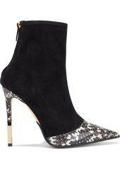 Balmain Woman Blair Snake-effect Leather-trimmed Suede Ankle Boots Black