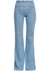 Balmain Woman Button-detailed Bouclé High-rise Flared Jeans Light Denim