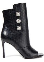 Balmain Woman Button-embellished Logo-embossed Leather Ankle Boots Black