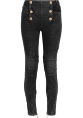 Balmain Woman Button-embellished Mid-rise Skinny Jeans Dark Denim