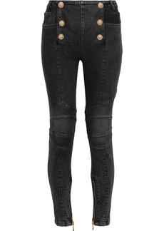 Balmain - Button-embellished mid-rise skinny jeans - Blue - FR 40