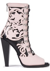 Balmain Woman Calamity Lace-up Laser-cut Leather Ankle Boots Pastel Pink