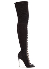 Balmain Woman Campbell Lace-up Leather Thigh Boots Black
