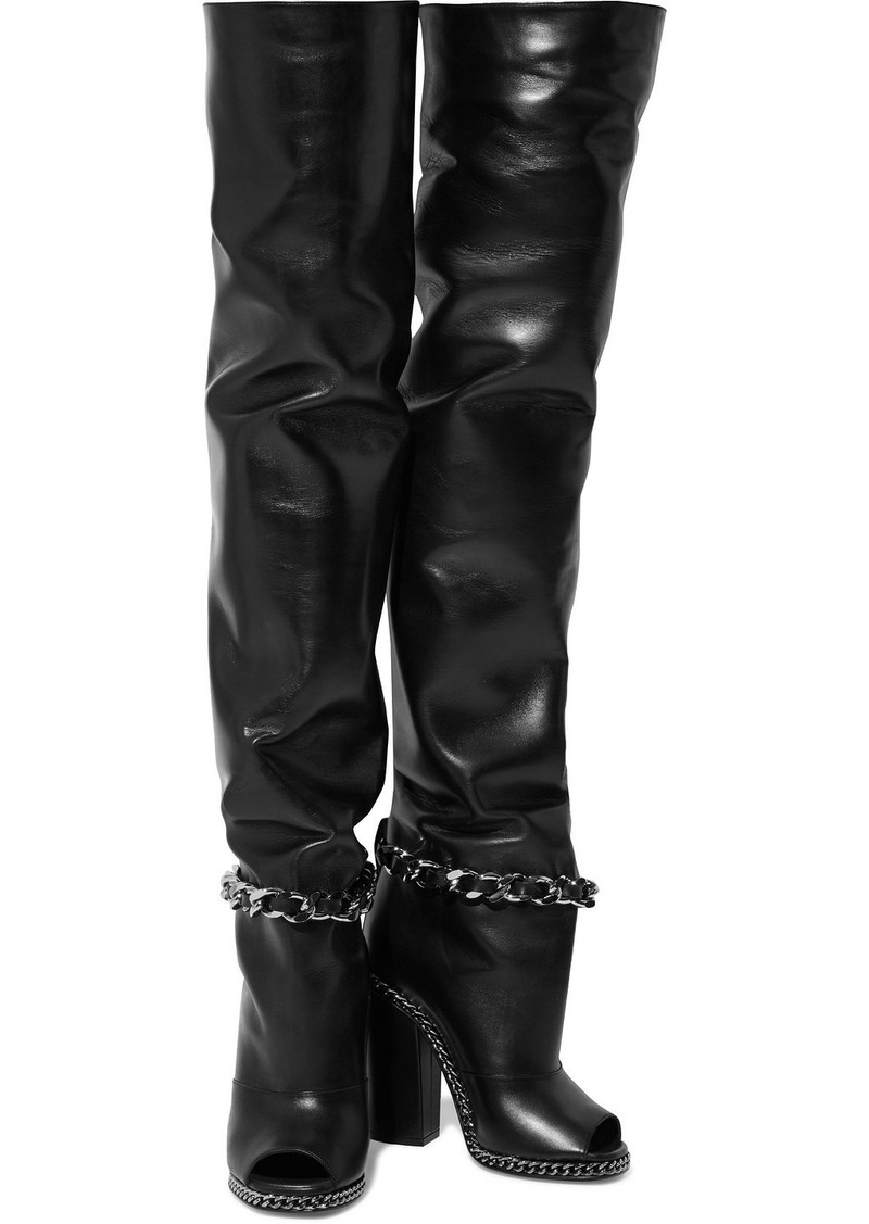 Moneta Monogram Mesh Over The Knee Boots in Black - Balmain