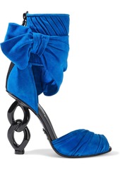 Balmain Woman Knotted Pleated Suede Sandals Cobalt Blue