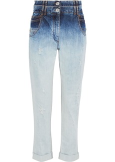 Balmain - Layered distressed dégradé high-rise straight-leg jeans - Blue - FR 36