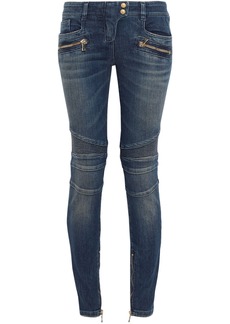 Balmain - Moto-style faded low-rise skinny jeans - Blue - FR 34