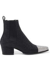 Balmain Woman Two-tone Glittered Leather Ankle Boots Black