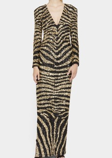 Balmain Zebra Stripe Sequin Evening Gown
