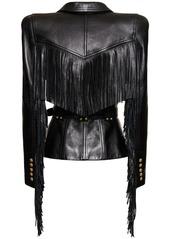 Balmain Belted Leather Jacket W/ Fringe