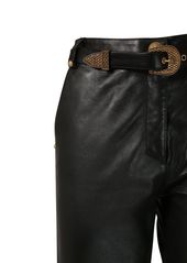 Balmain Belted Leather Straight Pants