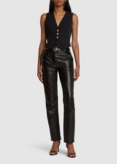 Balmain Belted Leather Straight Pants