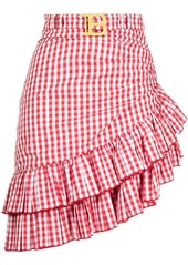 Balmain belted ruffled plaid skirt