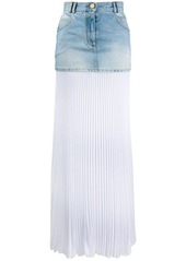 Balmain bi-material pleated denim skirt