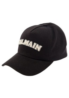 Balmain Black Baseball Cap with Embroidered Logo in Cotton Man