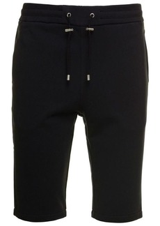 Black Bermuda Shorts with Drawstring and Logo Organic Cotton Man Balmain
