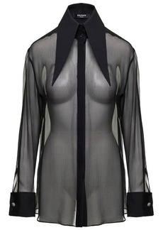 Balmain Black Shirt with Oversized Pointed Collar in Silk Woman