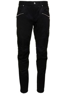 Balmain Black Slim Cargo Pants with Zip and Pockets in Stretch Cotton Man
