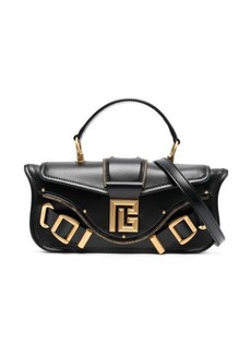Balmain 'Blaze' Black Clutch Bag with PB Logo and Buckles in Smooth Leather Woman