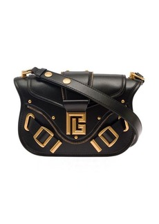 Balmain 'Blaze' Black Shoulder Bag with Decorative Zip and Maxi Logo in Smooth Leather Woman