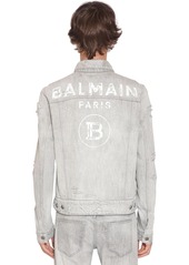Balmain Bleached Logo Print Cotton Denim Jacket