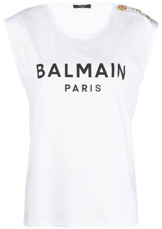 Balmain button-detail logo-print tank top