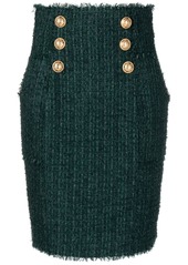 Balmain button-detail tweed pencil skirt