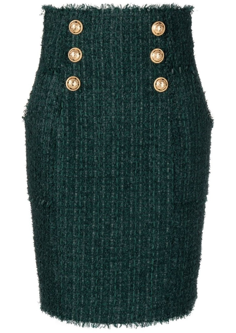 Balmain button-detail tweed pencil skirt