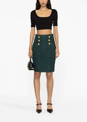 Balmain button-detail tweed pencil skirt