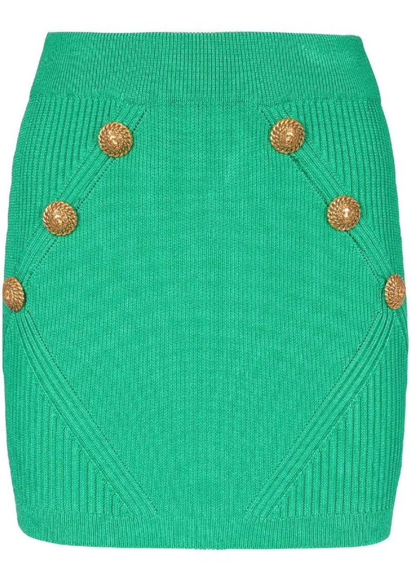 Balmain button-detailed rib-knit skirt