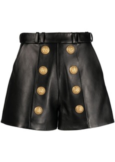 Balmain button-embellished leather shorts