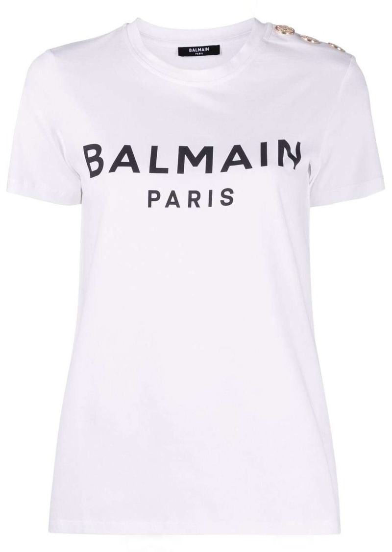 Balmain button-embellished logo-print T-shirt