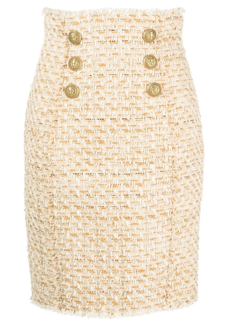 Balmain button-embellished tweed skirt