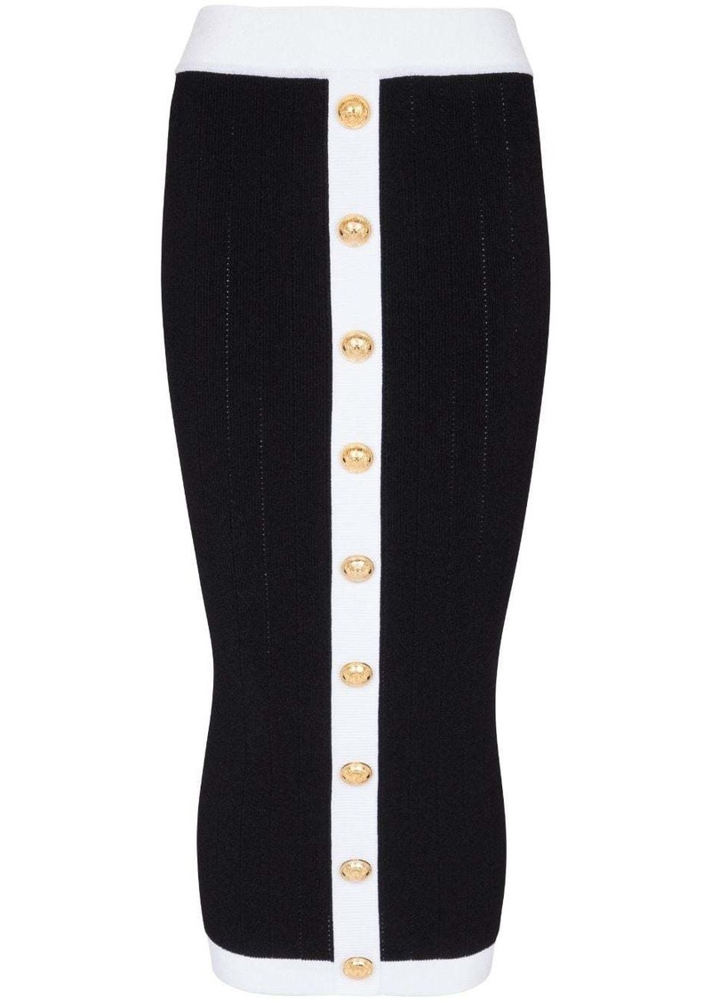 Balmain buttoned knit midi skirt