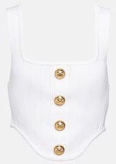 Balmain Buttoned ribbed-knit corset top